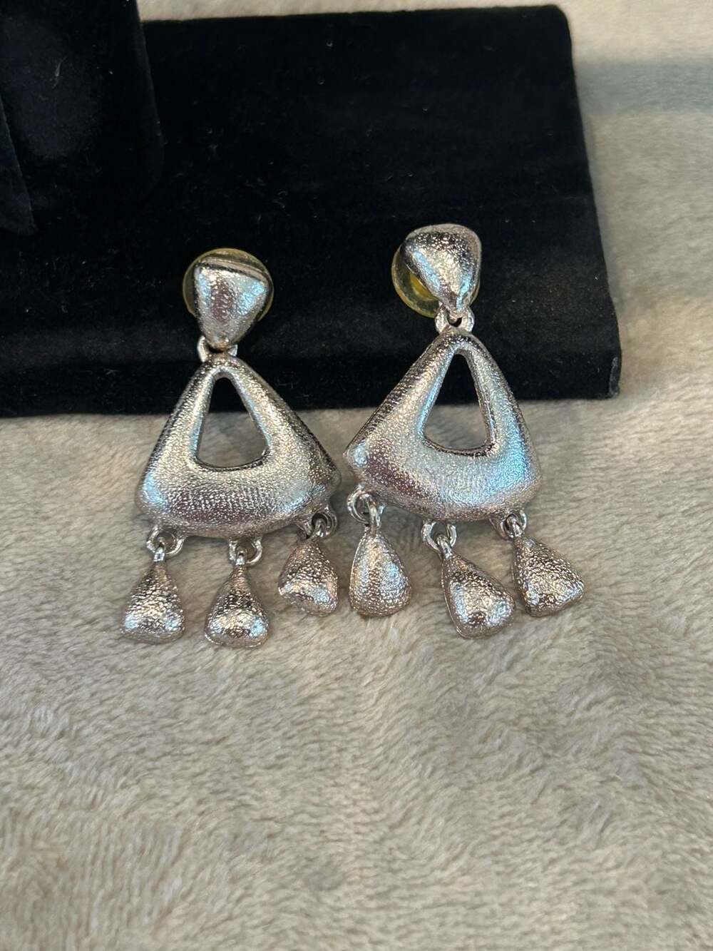 Anne Klein Silver Tone Textured Triangular Drop Earrings